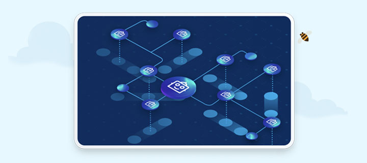 A graphic showing interconnected AI agents.