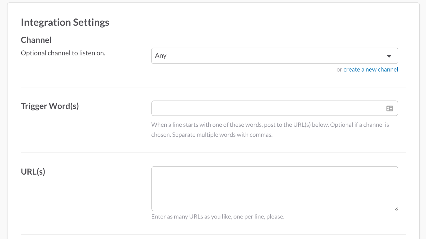 Slack webhook settings