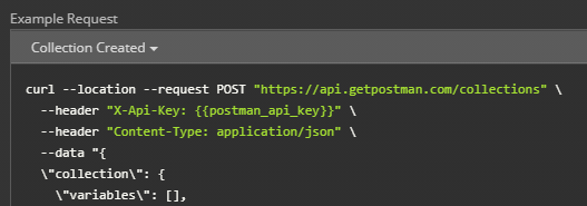 Figure 15: The Postman reference includes detailed requests, responses, cURL calls, and parameters.