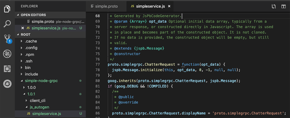 Figure 5: protoc generates JavaScript objects from messages defined in the .proto file.