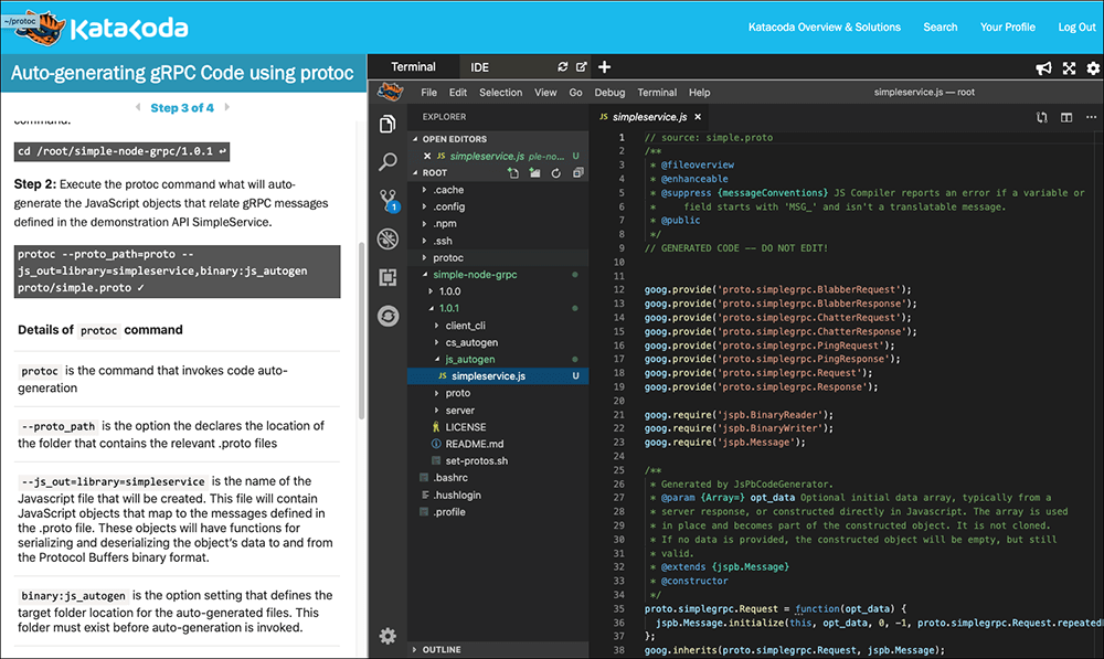 Get hands-on experience auto-generating the ProgrammableWeb gRPC code on Katacoda