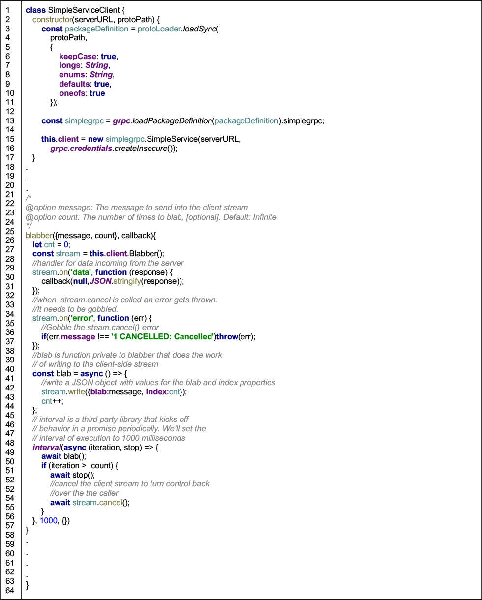 Listing 7: An excerpt of the code for the custom gRPC client, sscli