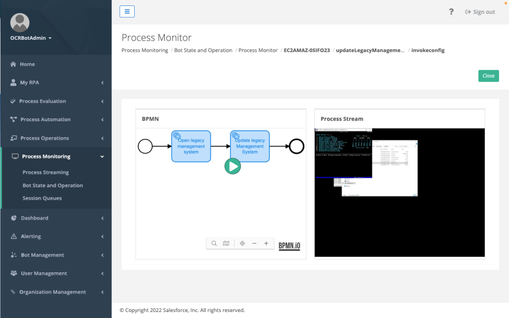 An image of the RPA process model dashboard in MuleSoft RPA.