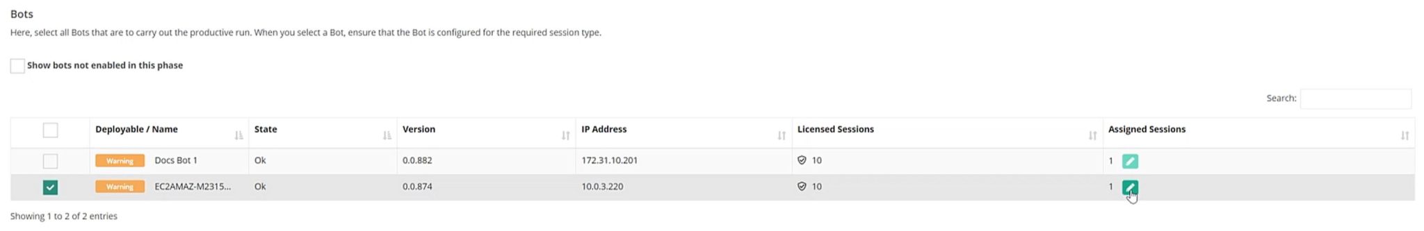 An image showing how process automation is assigned in MuleSoft RPA.