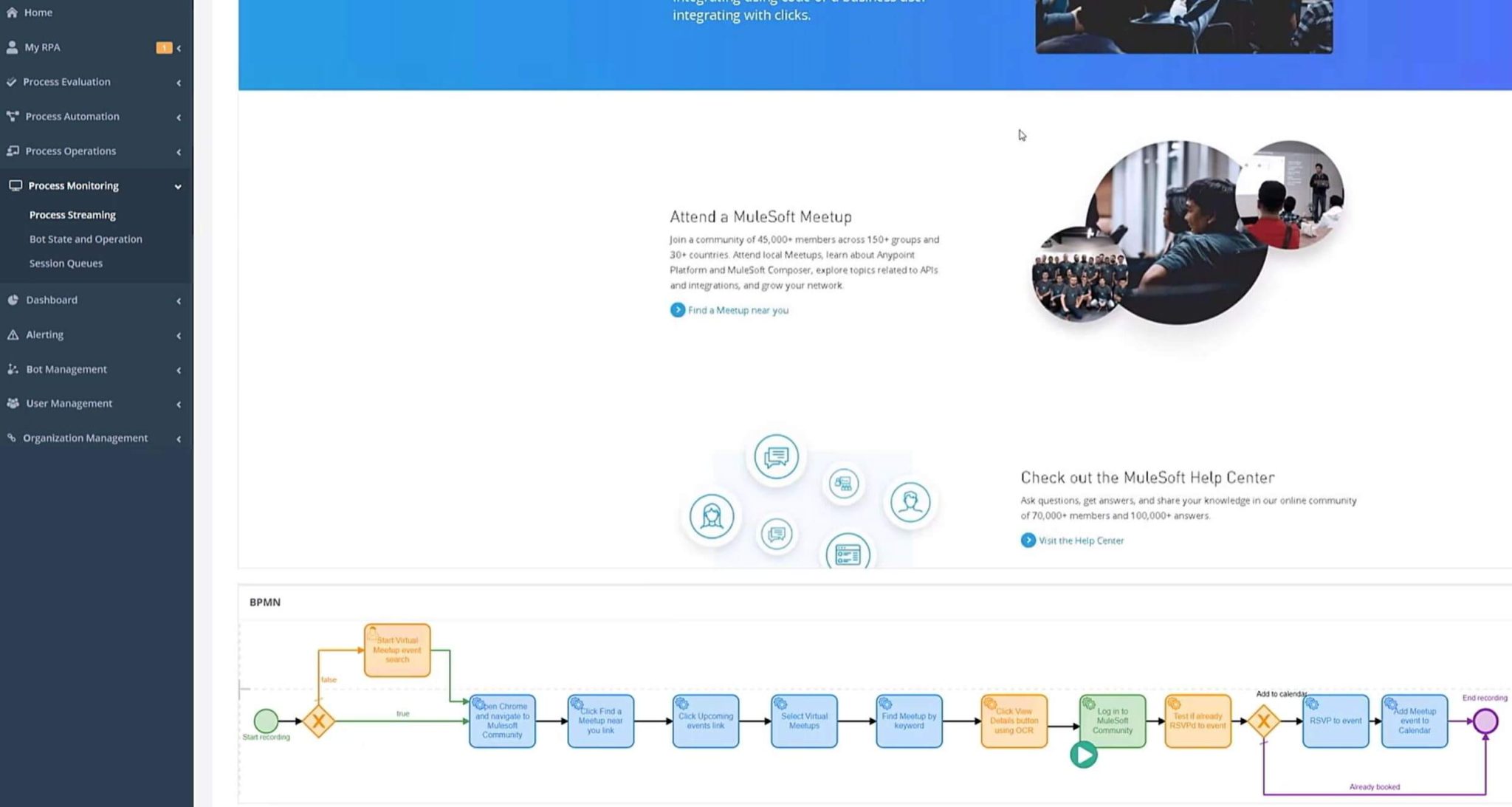 An image showing the bot live stream view in MuleSoft RPA.