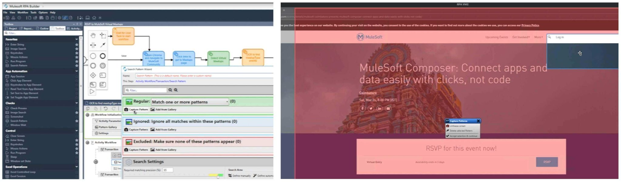 An image showing how RPA building blocks are configured in RPA Builder.