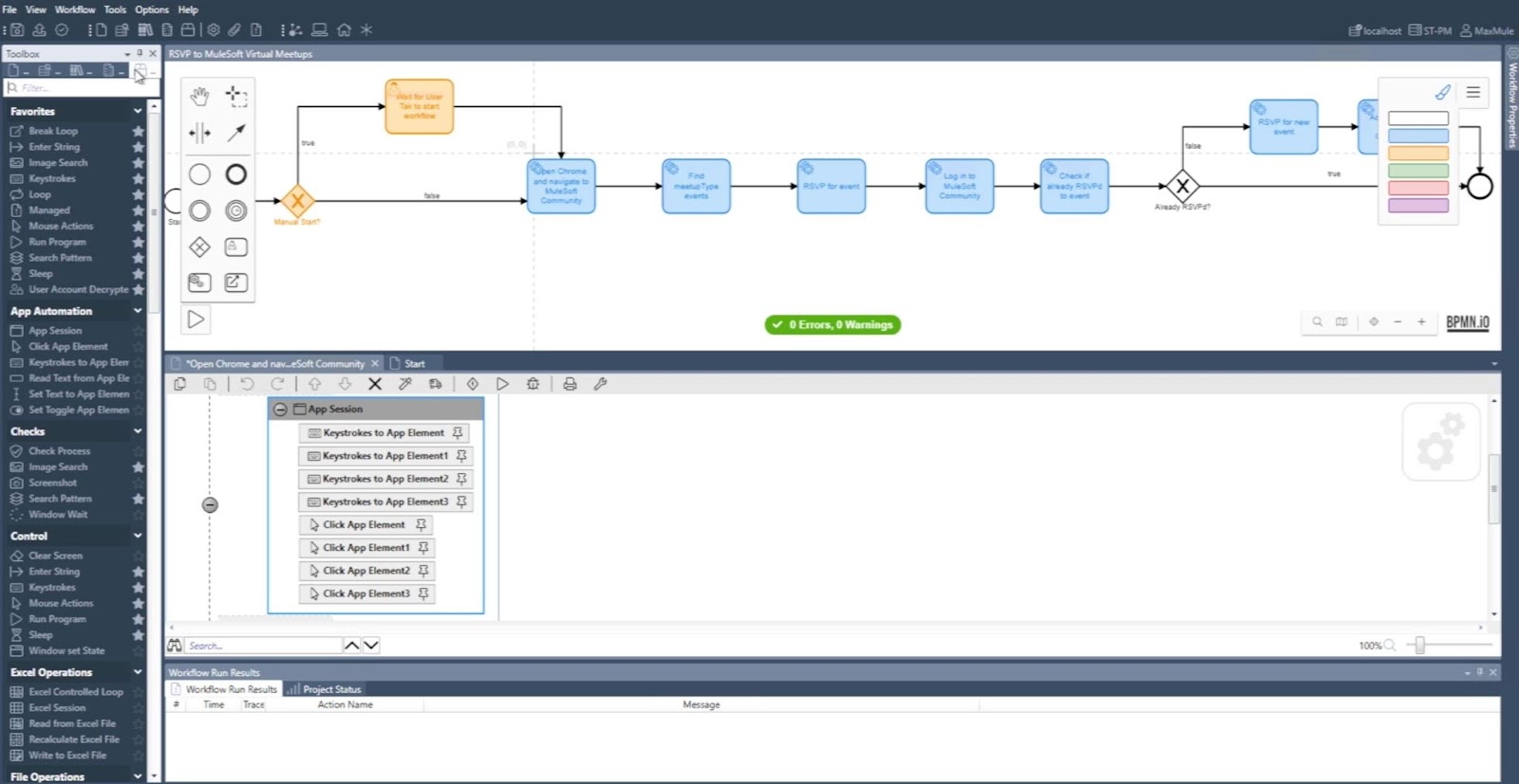 An image showing the BPMN process in RPA Builder.