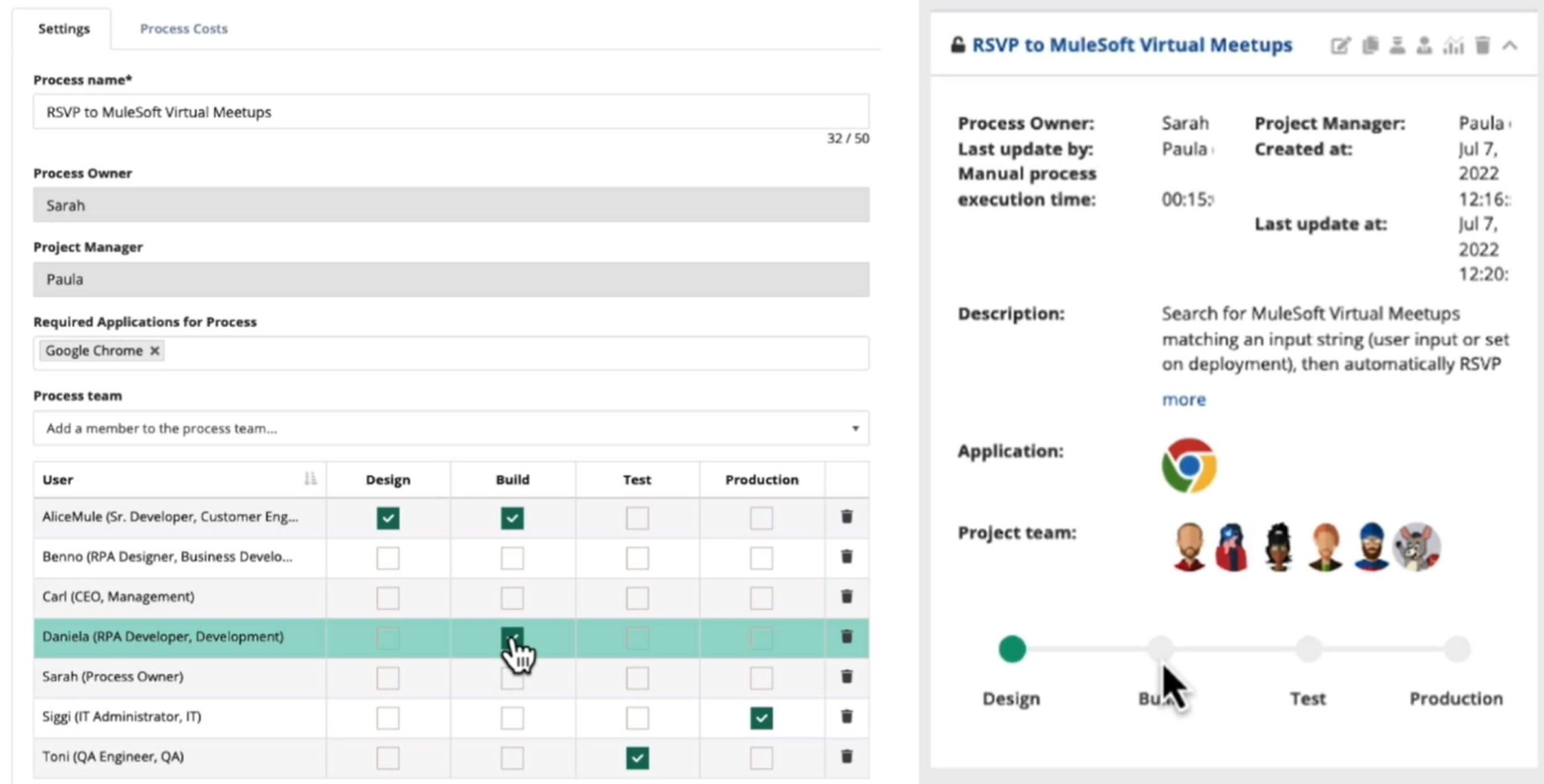 An image of the project management capabilities of MuleSoft RPA.