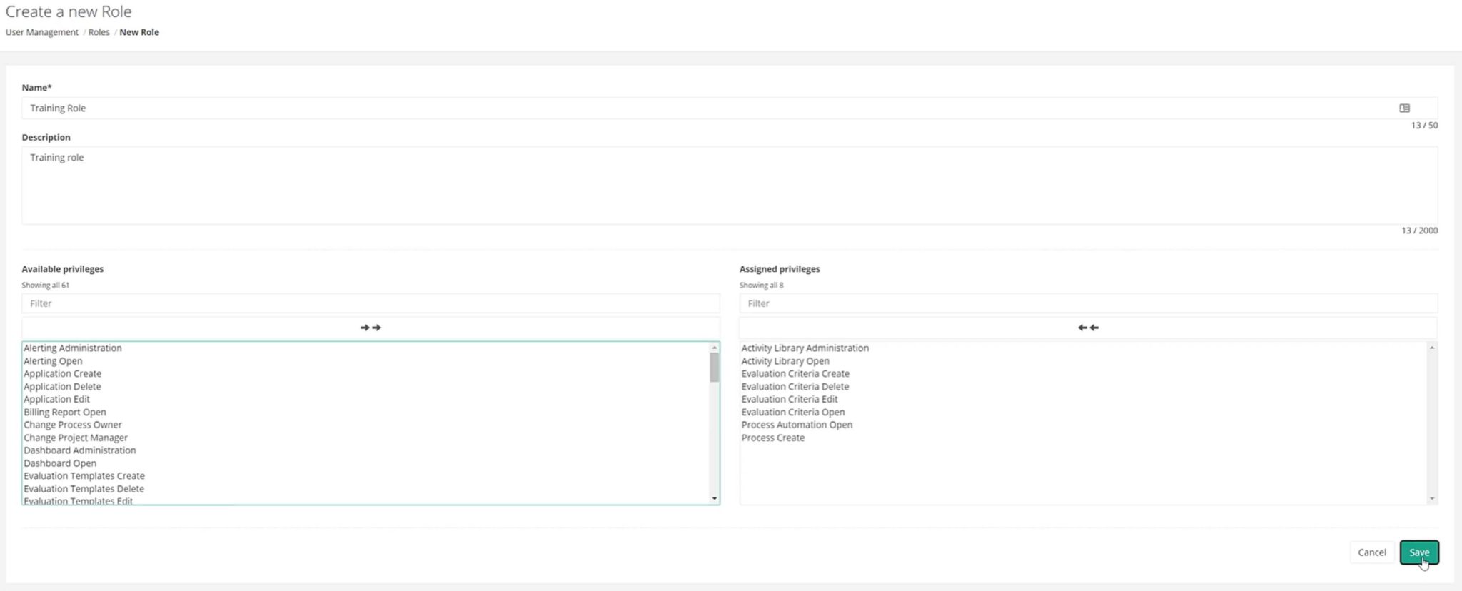 An image of the different roles and user permissions in MuleSoft RPA.