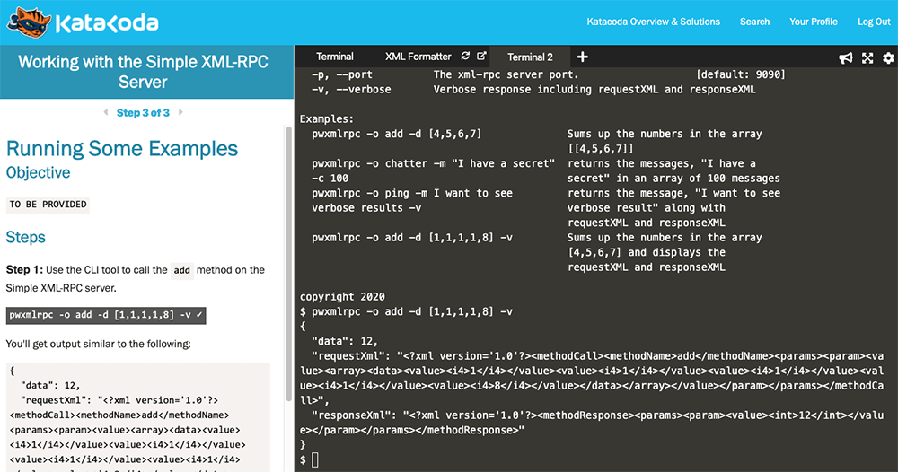 ProgrammableWeb's interactive lessons about XML-RPC on Katcoda